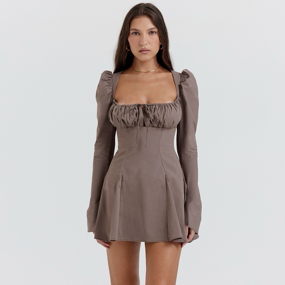 House of Cb Carlina Mocha Long Sleeve Mini Dress - Picture 5 of 14